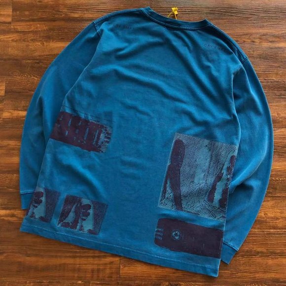 Cavermpt Blue Long Sleeve Hoodie Black Abstract Print - Picture 2 of 15